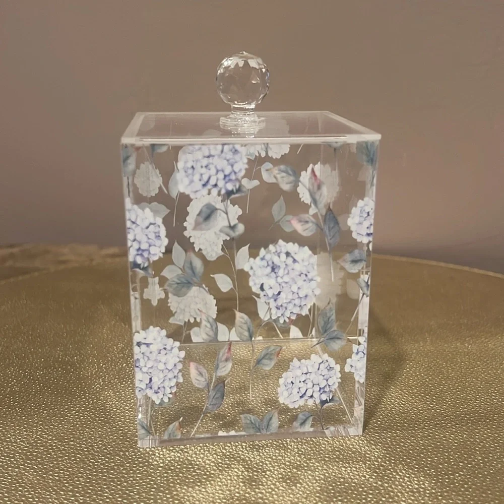 Floral Lidded Acrylic Cosmetic Organizer, Set/2